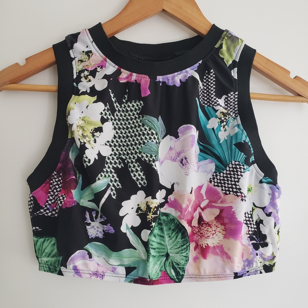 COPY - Hapari Melbourne Floral Print High Neck Crop Top Swim Top Size Medium